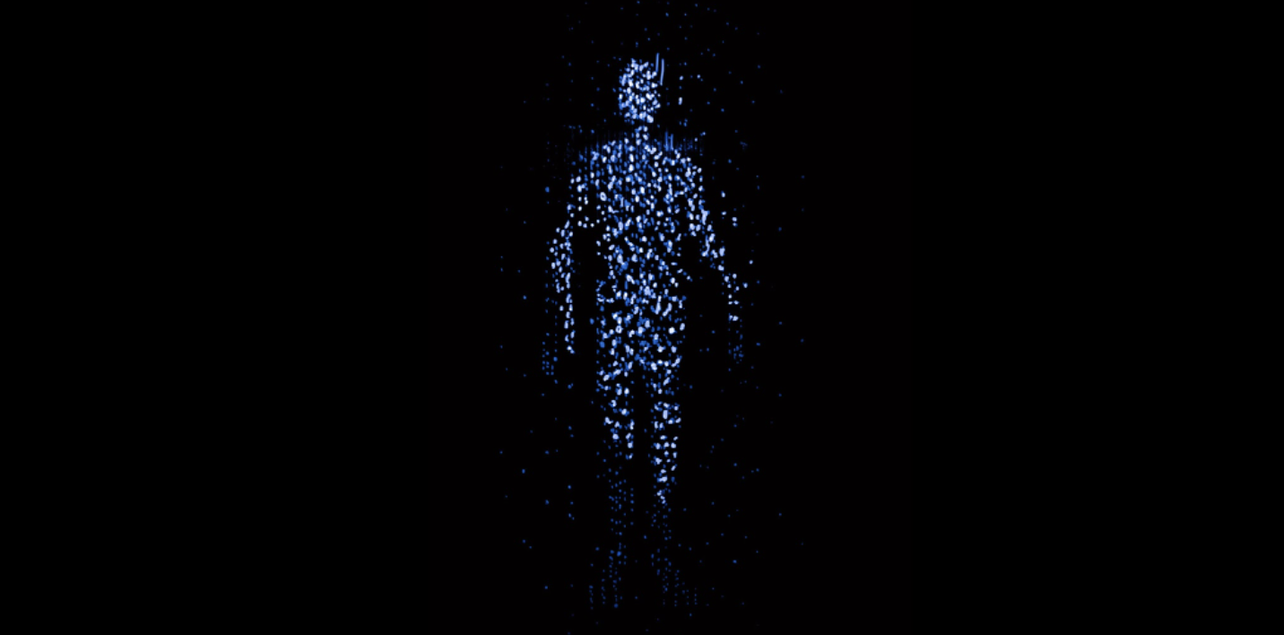 a digital human representation on a black background