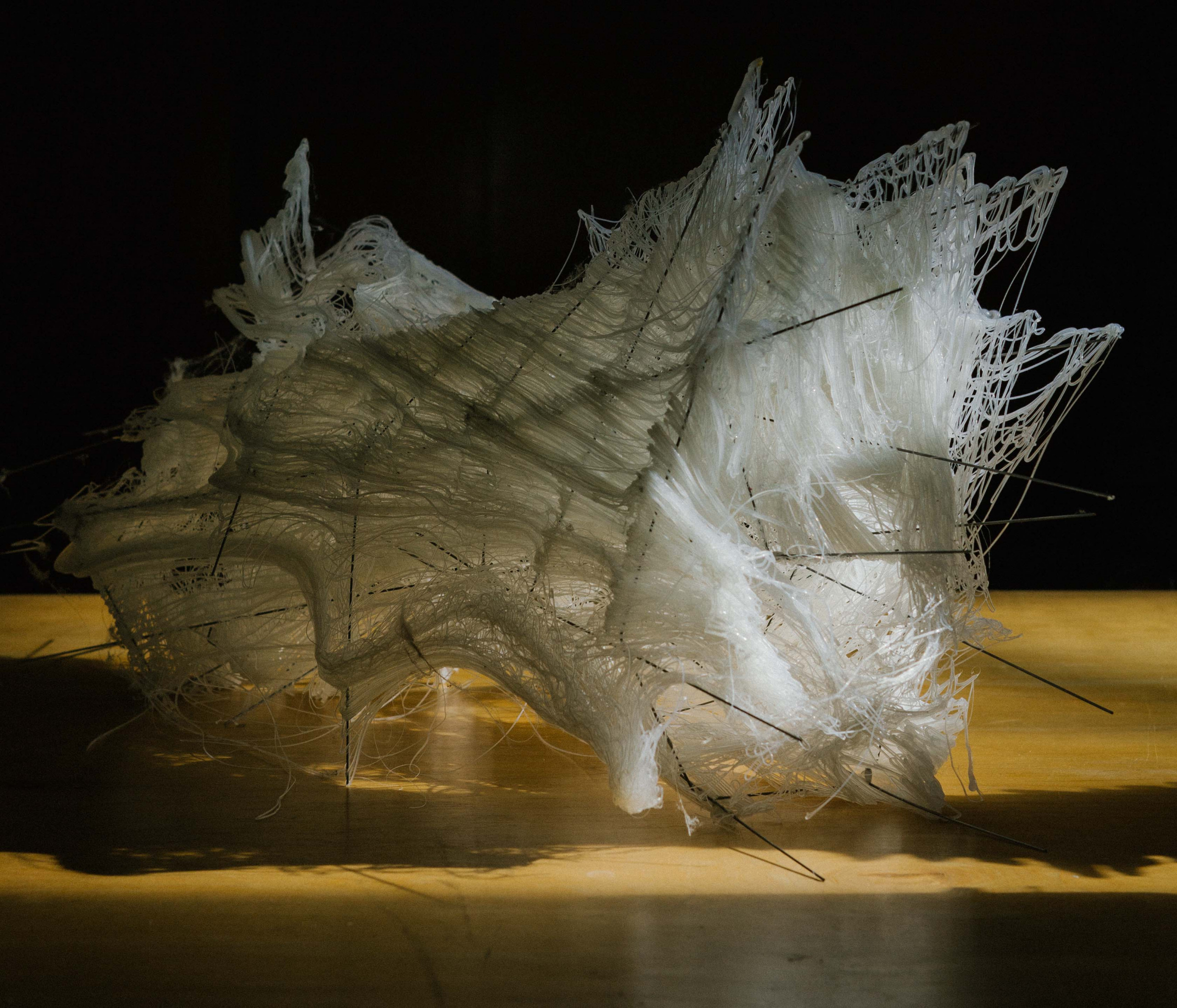 Tubular model made of web of extruded translucent material and thin rods