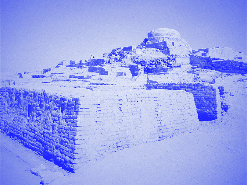 An exterior corner of MohenjoDaro, showing a brick edifice
