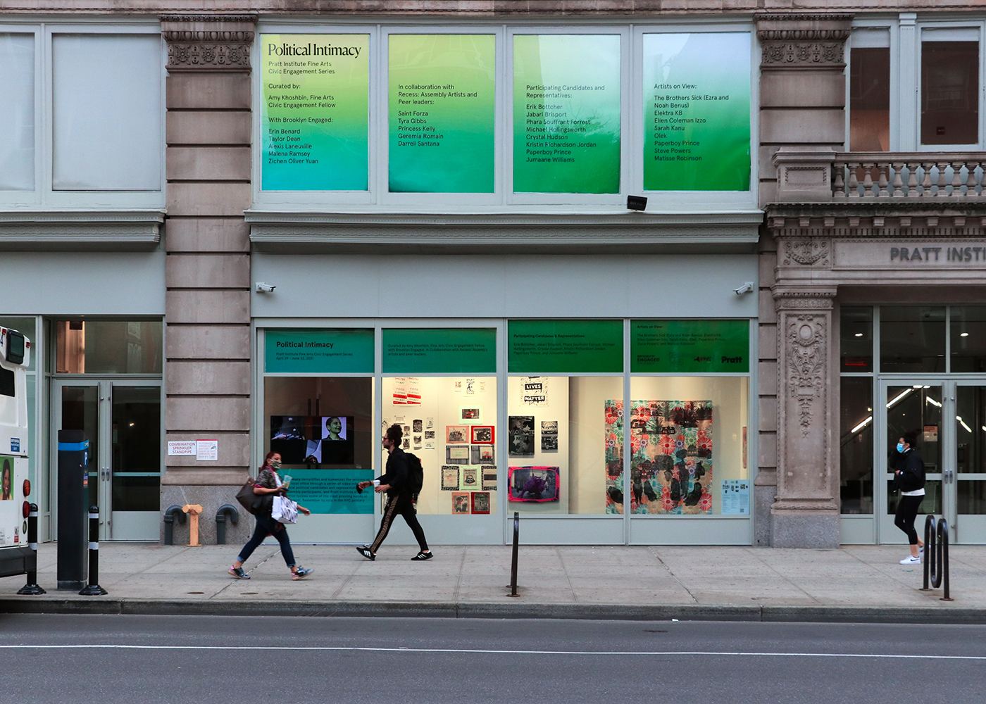 Installation view of ‘Political Intimacy’ in the Pratt Manhattan Gallery windows