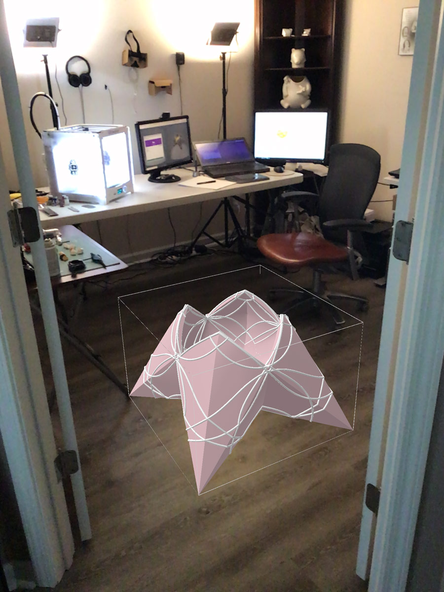 Rendering of a digitally designed vessel, enlarged and placed in architect Michele Gorman's studio using Fologram