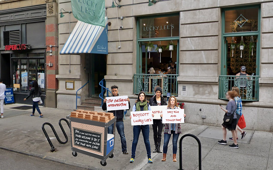 Picture of 4 young people protesting Lucky Lee's restaurant