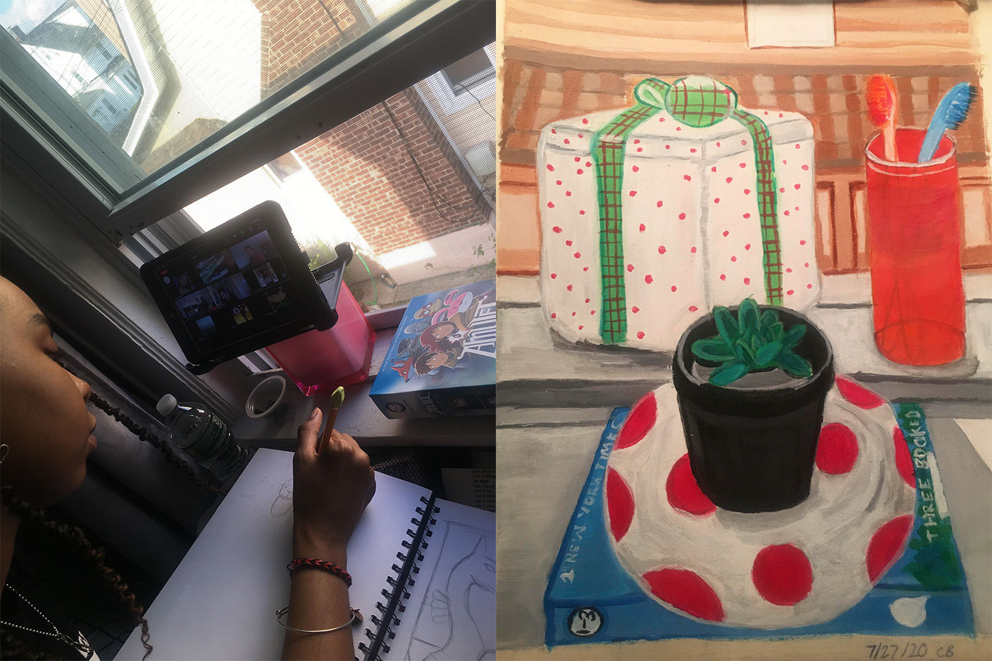 Carissa Blackwell on a virtual PreCollege tour; a still life by Blackwell
