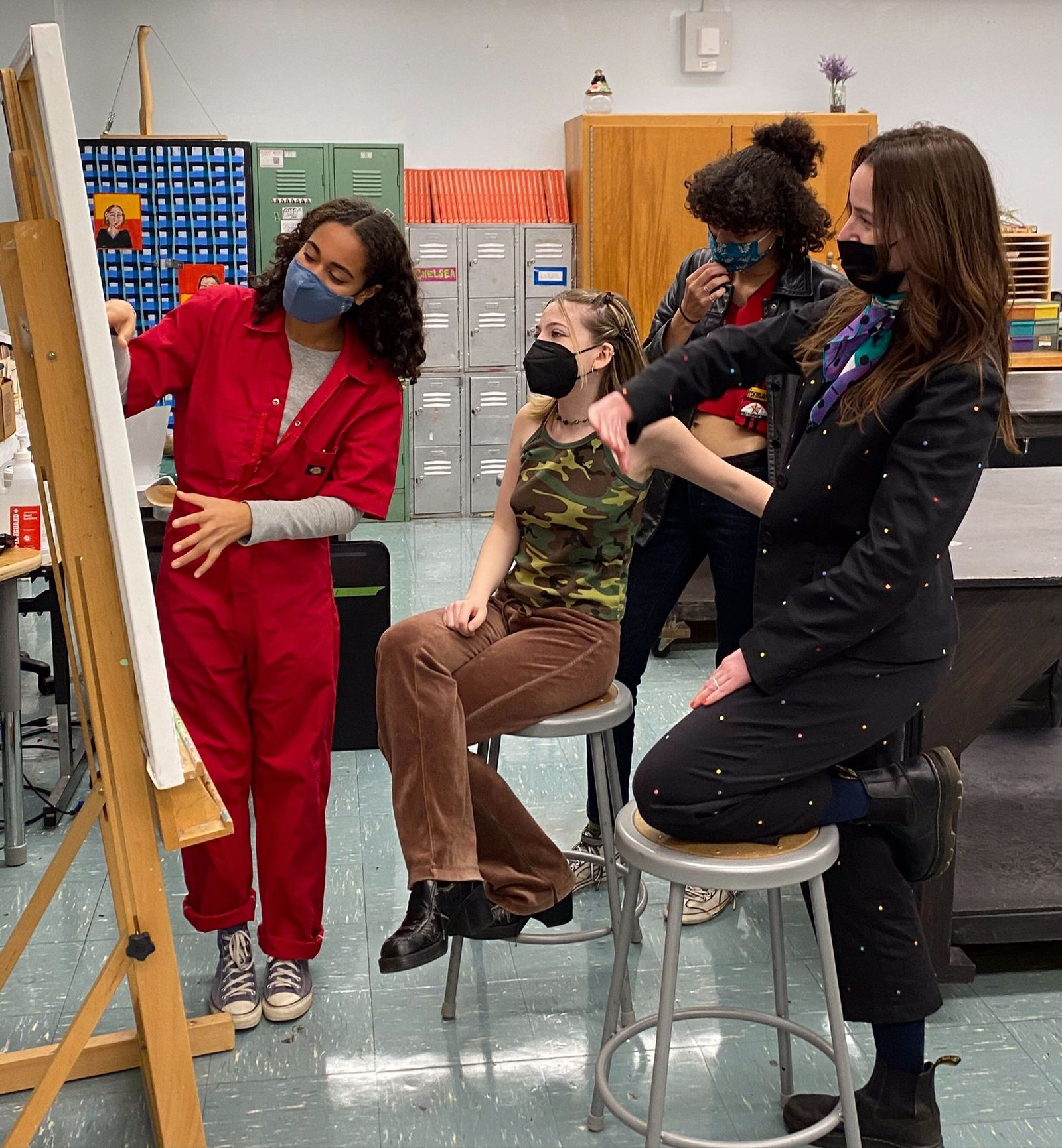 Sarah Grace Holcomb (far right) with her students at Edward R. Murrow High School in Brooklyn (courtesy Sarah Grace Holcomb)