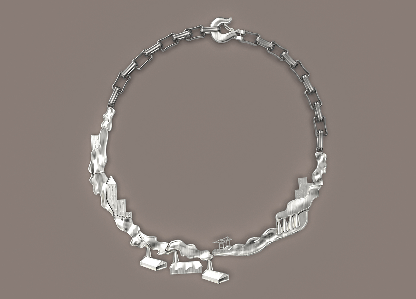 “Industrialization” necklace from “The Odyssey of Our Time” collection by Melissa Tu, BFA Jewelry ’21