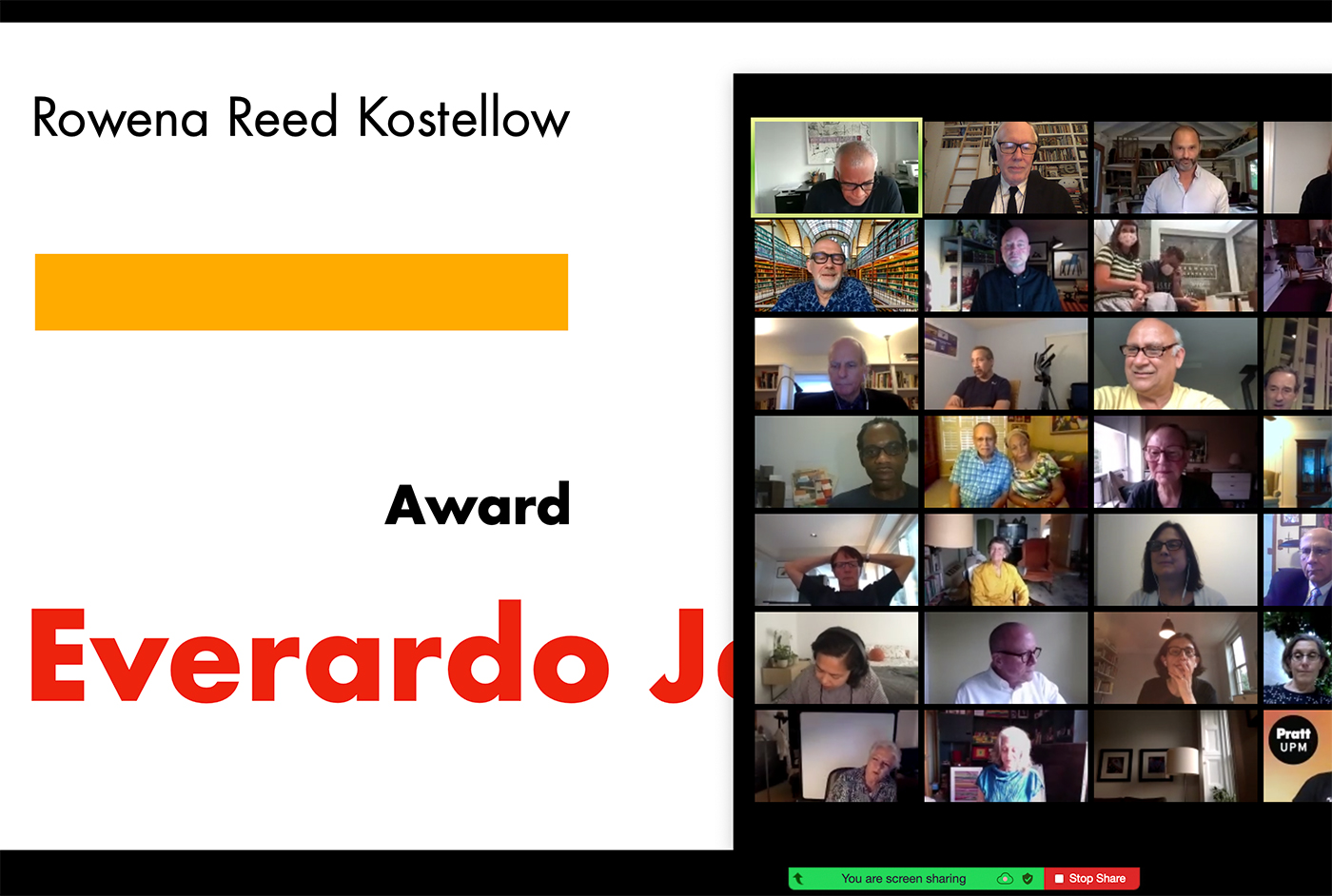 Zoom screenshot of the virtual 2020 Rowena Reed Kostellow Awards