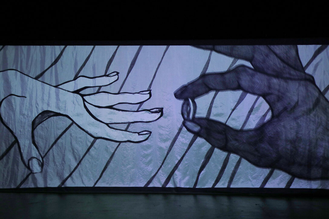 A still from a film by Pratt students Klara Vertes and Trevor Legerett depicting the marriage of Benjamin Banneker's grandmother and grandfather. Photo by Theo Cote