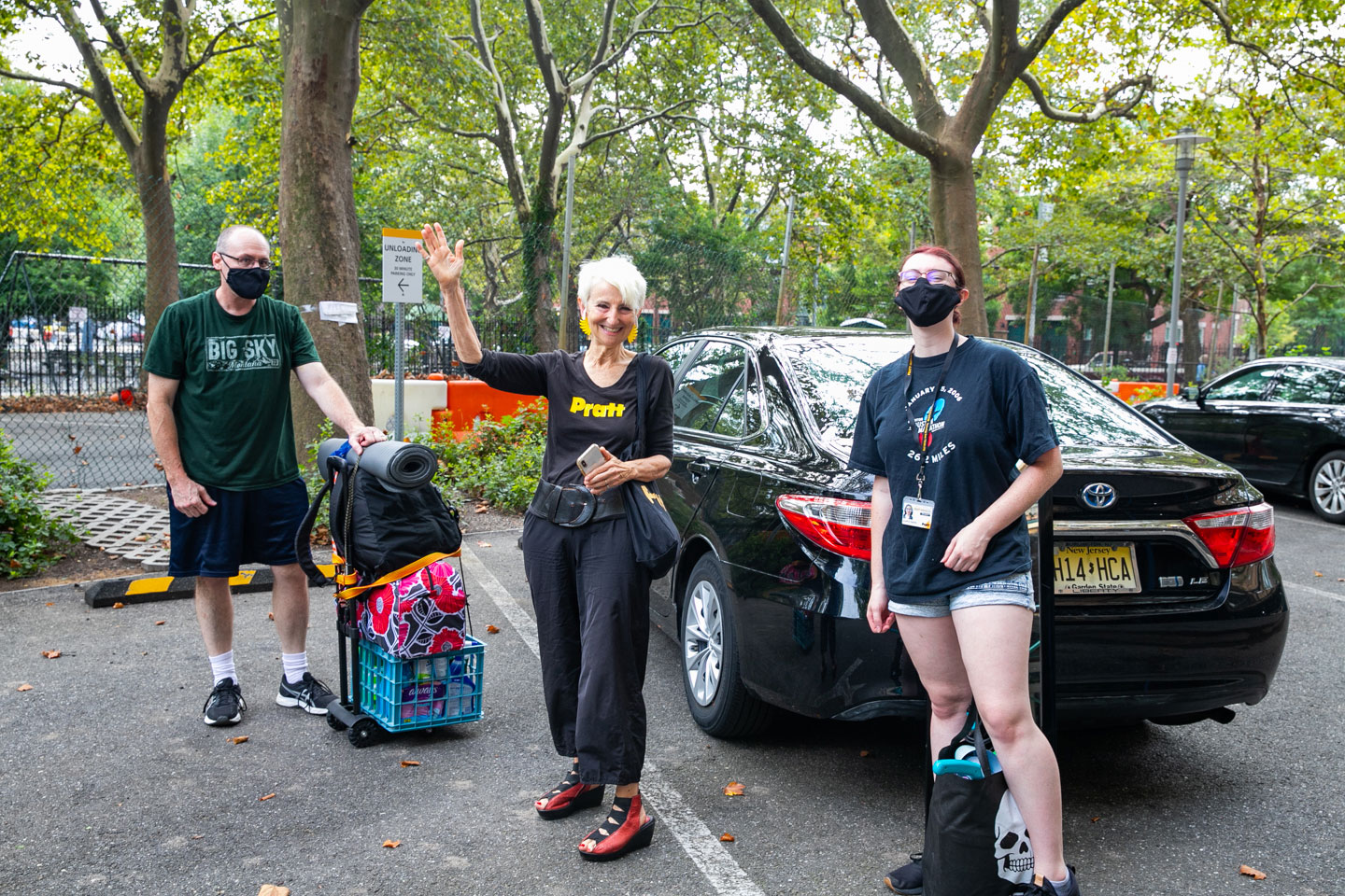 President Frances Bronet welcoming students for move-in on the Brooklyn campus (photo by Caroline Cramer, BFA ’22)