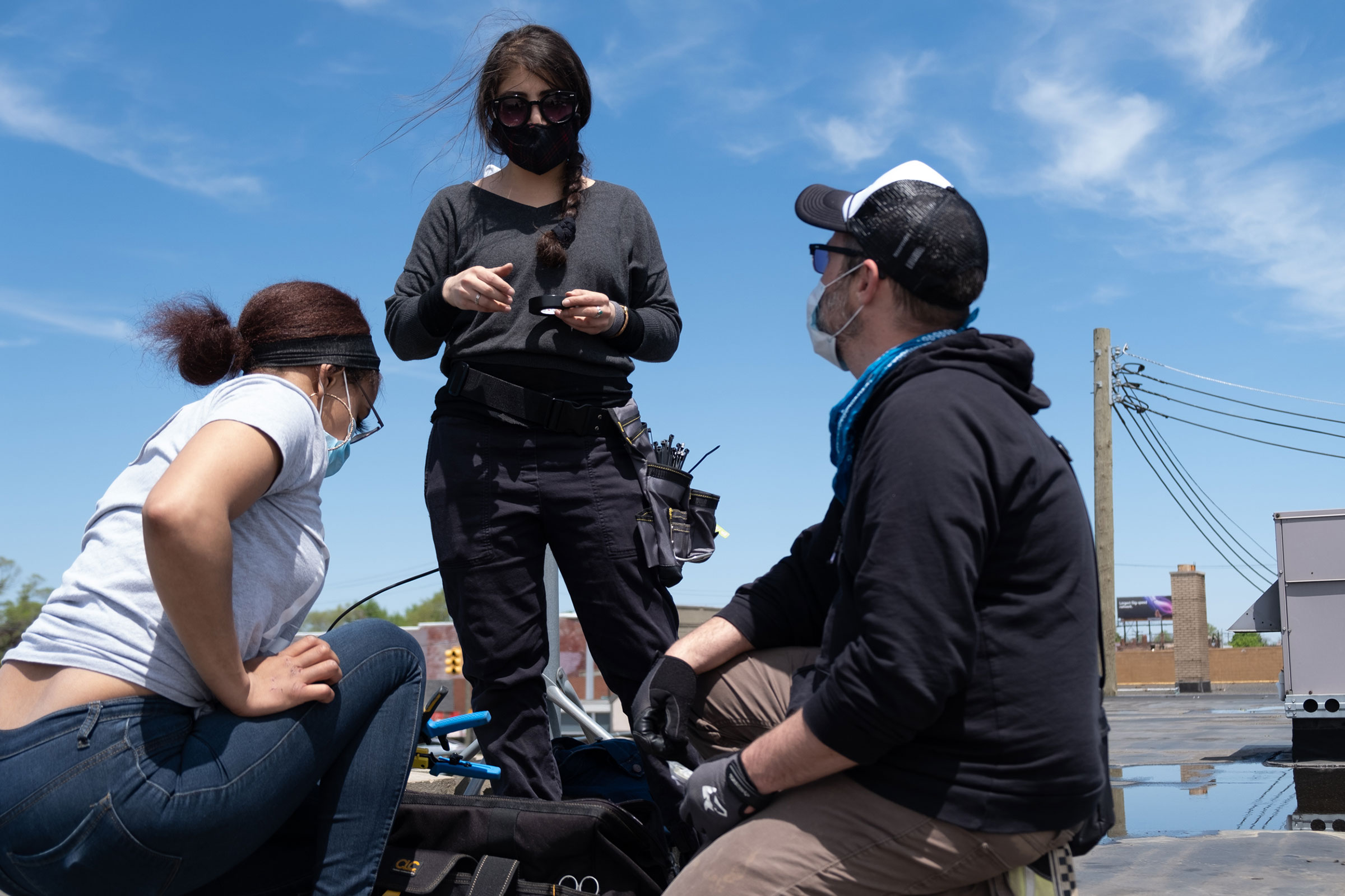 Shiva Shahmir, Karizma Valdez, and Anderson Walworth building internet infrastructure in Detroit
