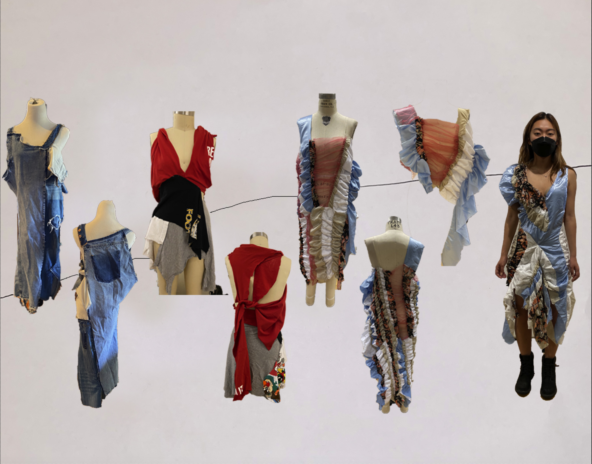 Garments at various stages of construction