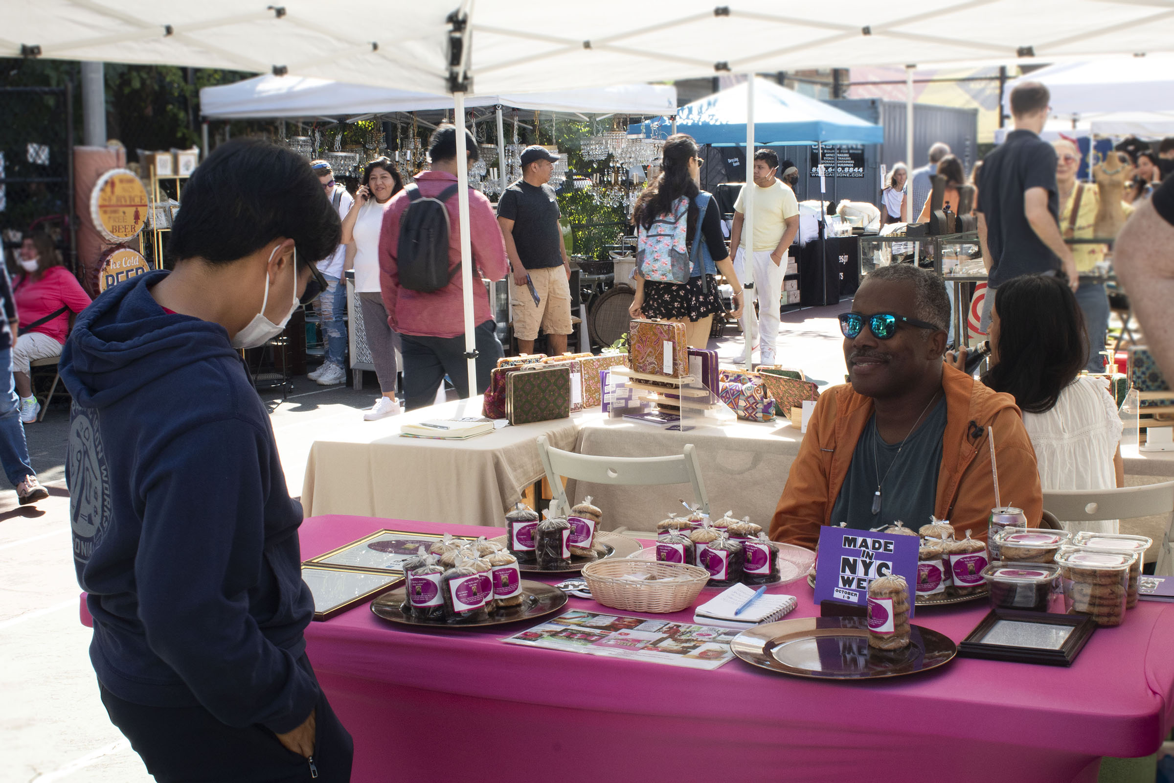 Made in NYC member Maurice Tyson of Miss Myrtle’s Chocolate Chip Cookies at the Grand Bazaar for Made in NYC Week (courtesy Made in NYC/Arleth Pando)