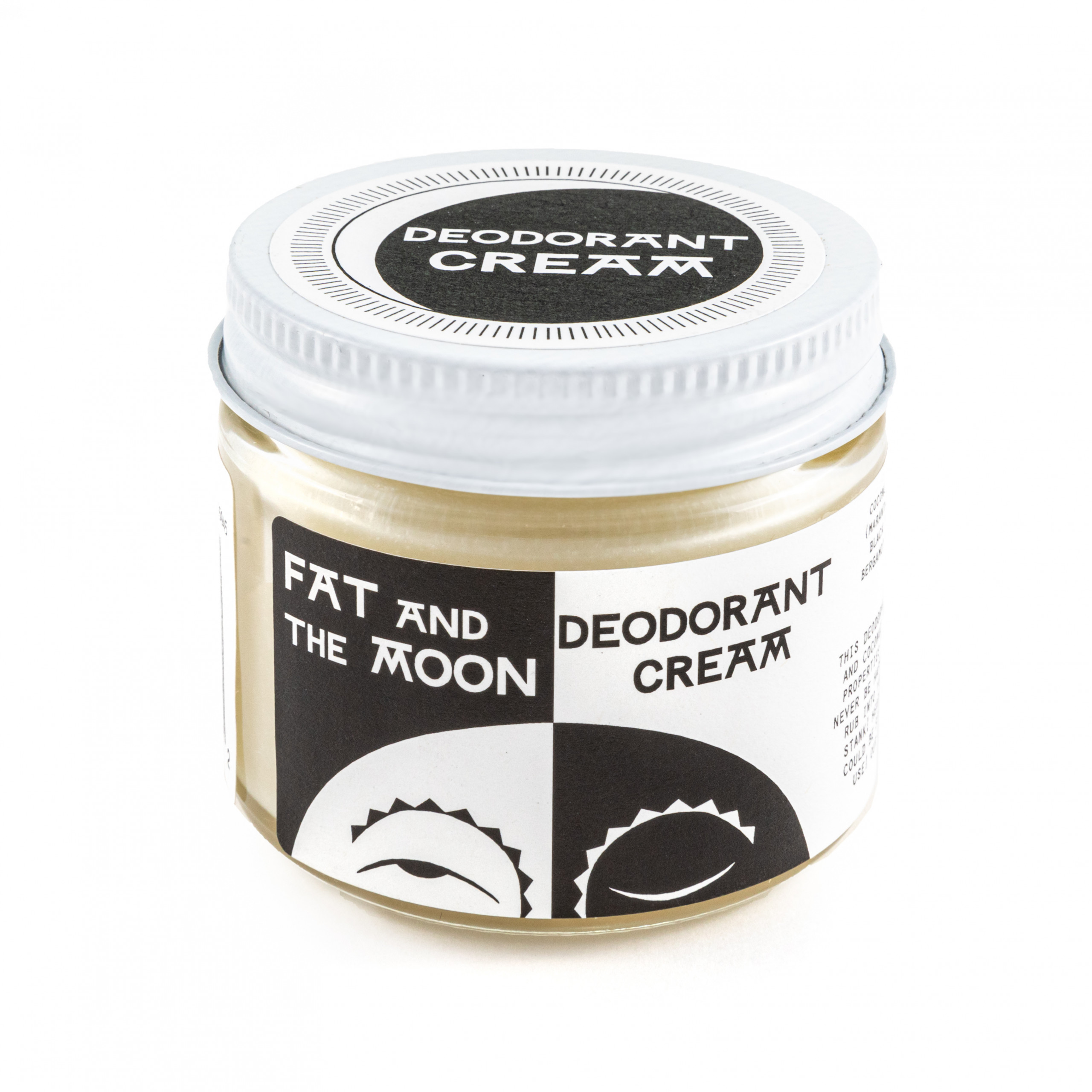 Glass jar with black and white label