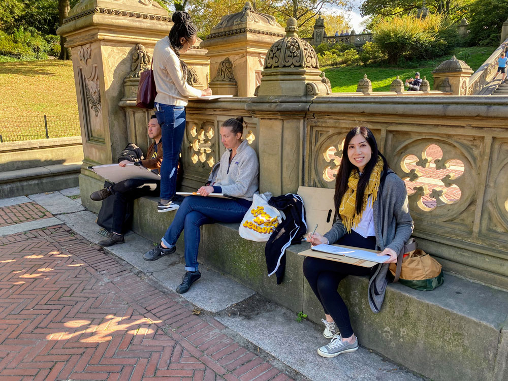 The gathered drawing group at Bethesda Terrace (courtesy Jedidiah Dore)