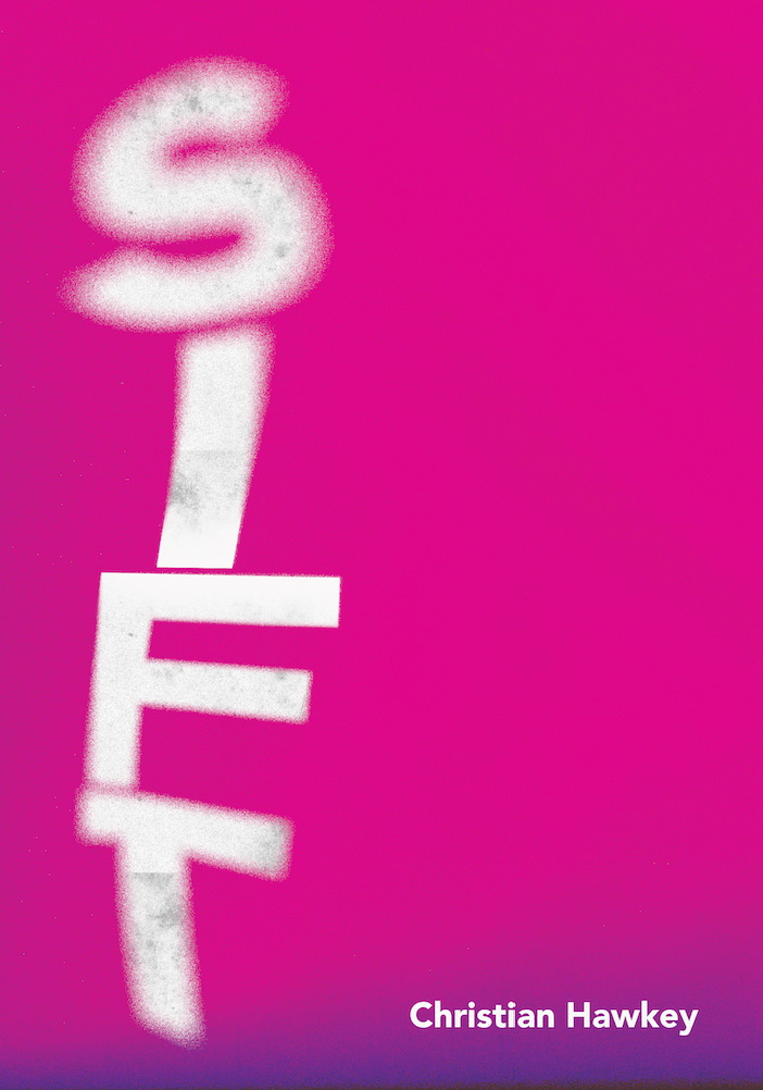 Book cover with magenta background and wavy white text