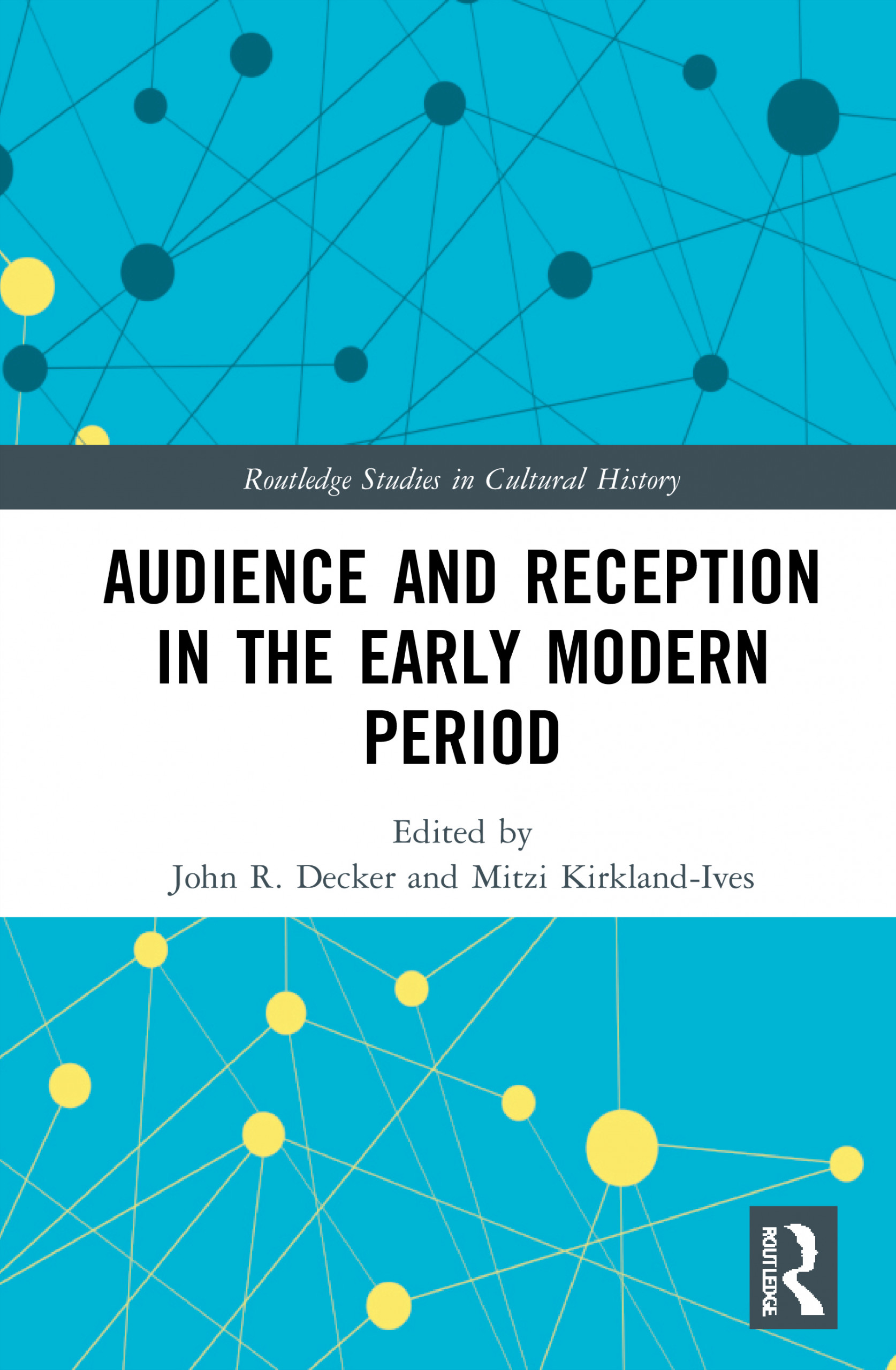 Book cover with a network of lines and circles of yellow and blue
