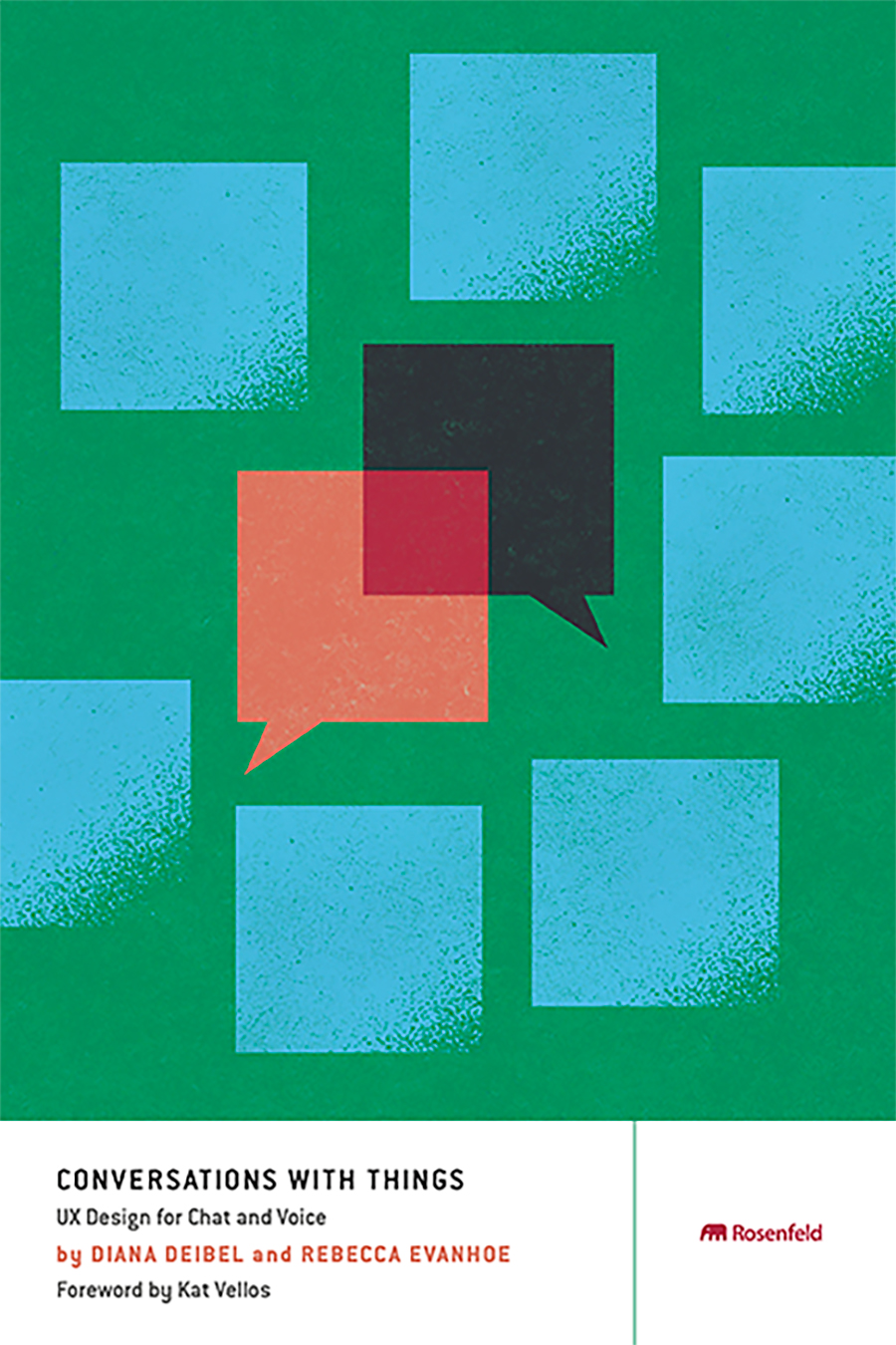 Book cover with green background and different colored squares resembling speech bubbles