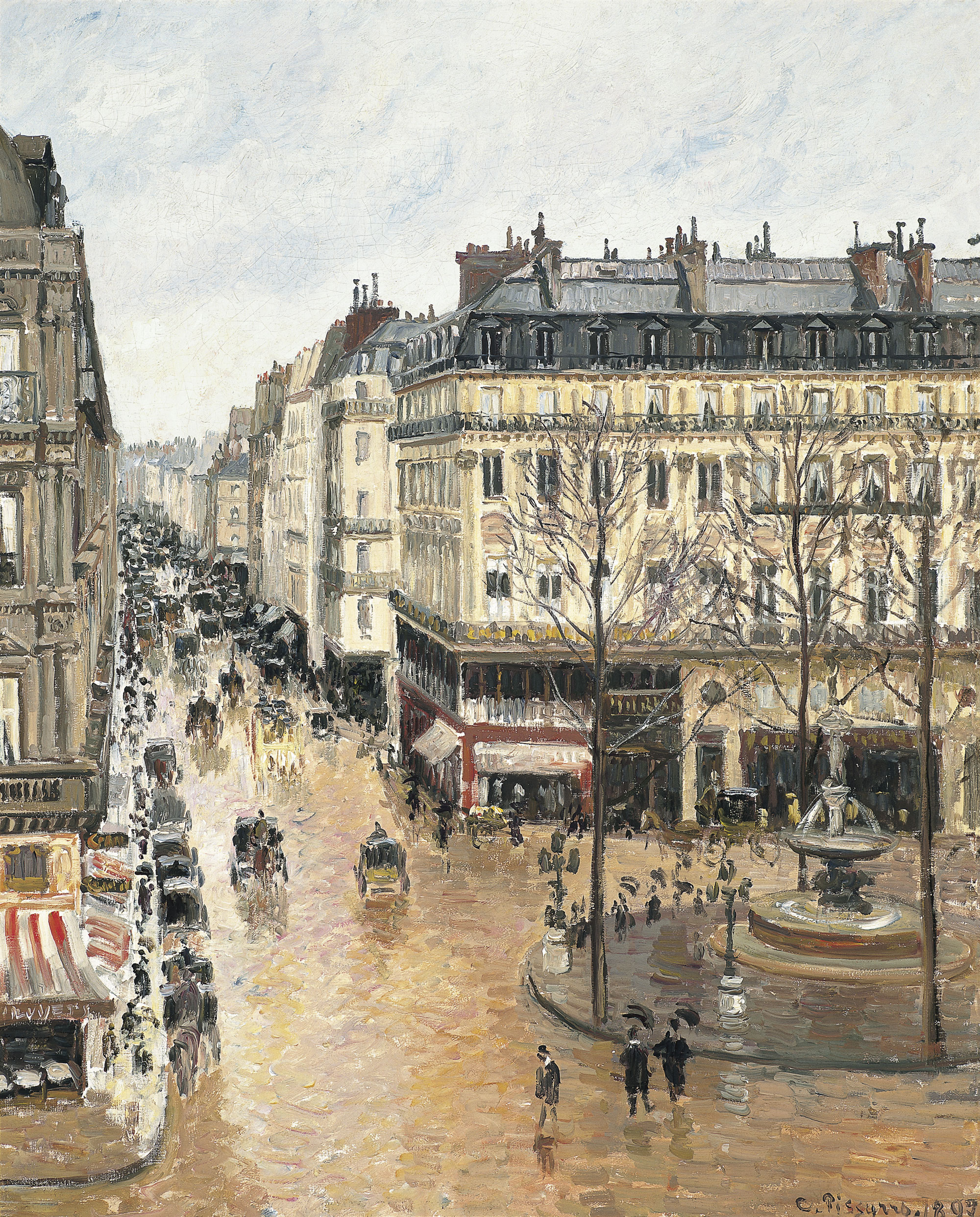 Camille Pissarro, “Rue Saint-Honoré, Après-midi, Effet de Pluie” (1897), oil on canvas (via Thyssen-Bornemisza Museum/Wikimedia)