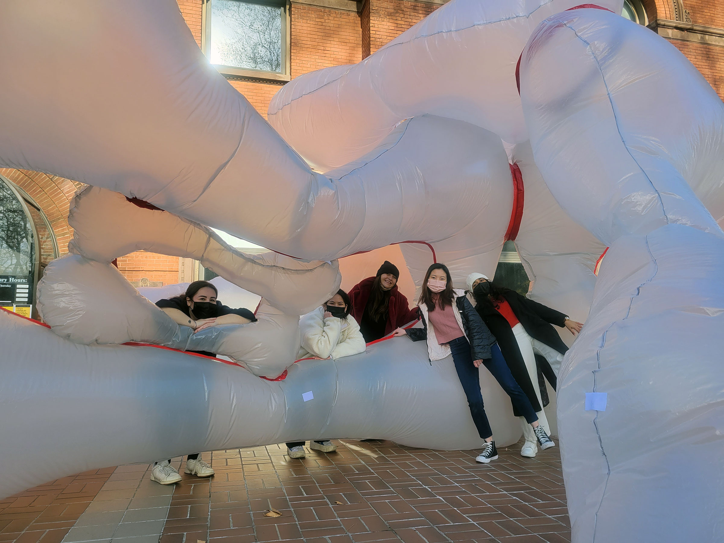 The “Super Maxi” inflatable team including Ayse Bengiserp, Sophi Lilles, Jia Yi (Melody) Lin, Beren Saraquse, and Rithika Vedapuri (photo courtesy Sophi Lilles)