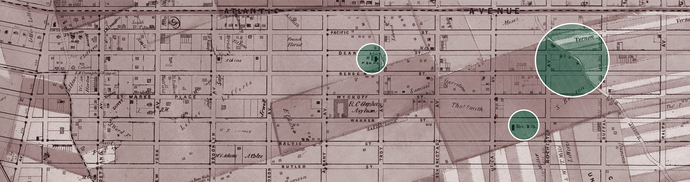 Map of central Brooklyn showing Weeksville's development circa 1869