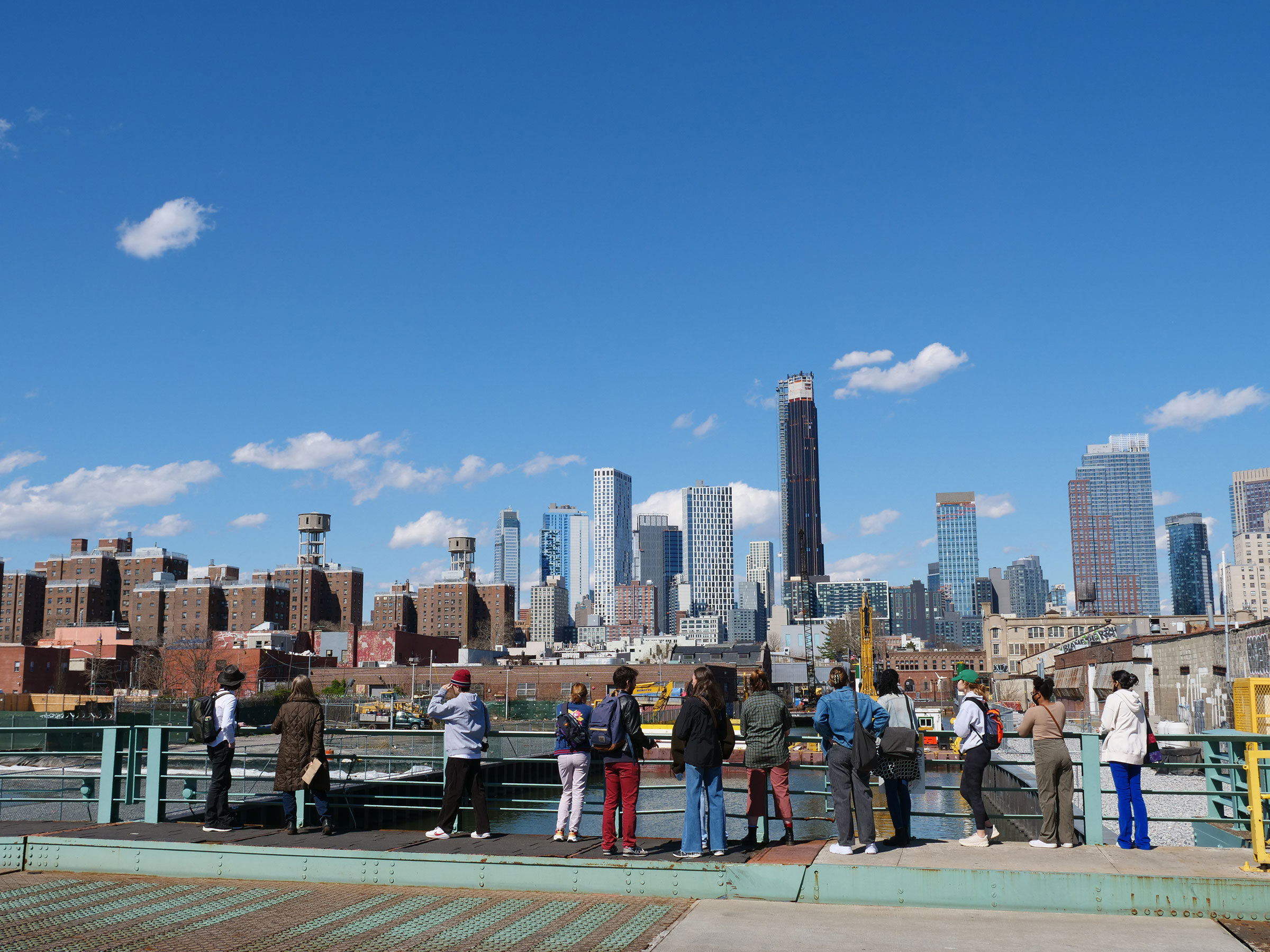 Pratt students on a walking tour of the Gowanus Canal during the spring 2022 Pratt Earth Action Week