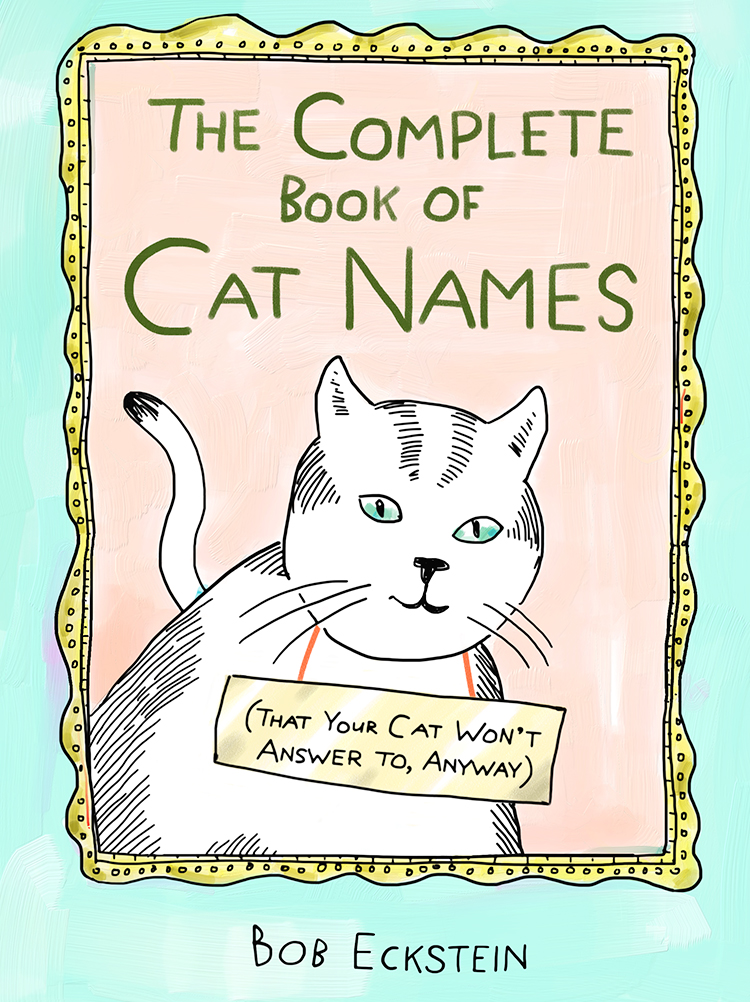 Book cover with cartoon of black and white cat with sign around its neck showing book's subtitle