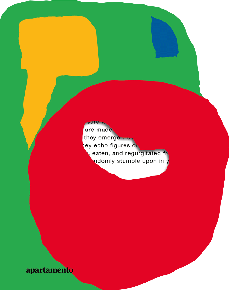 Book cover with fields of green, yellow, blue, and red and die cut section revealing interior text