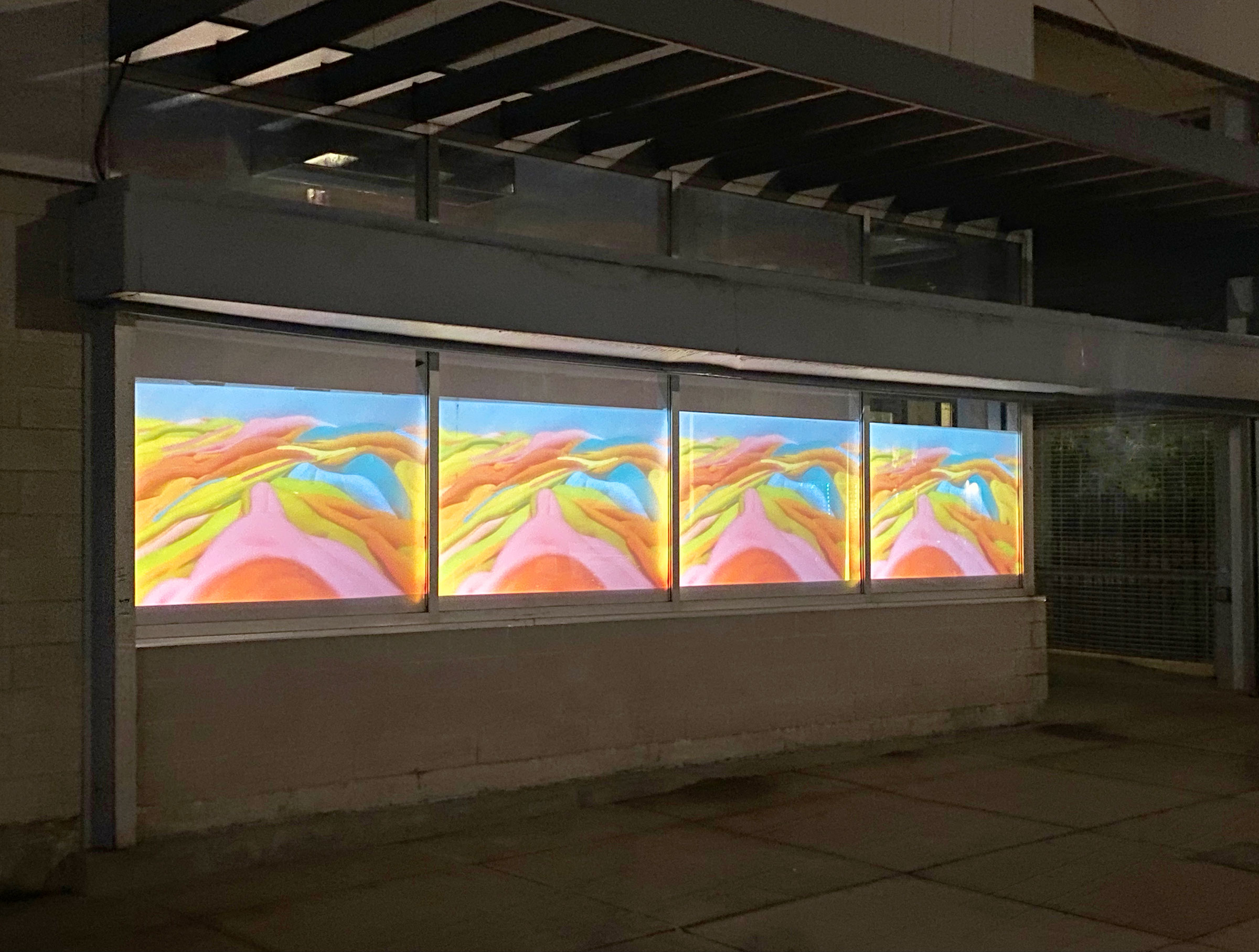 “Spring” by Sophie Choi, BFA Communications Design (Illustration) ‘25, in the Film/Video Building windows (photo by Andrea Merkx)