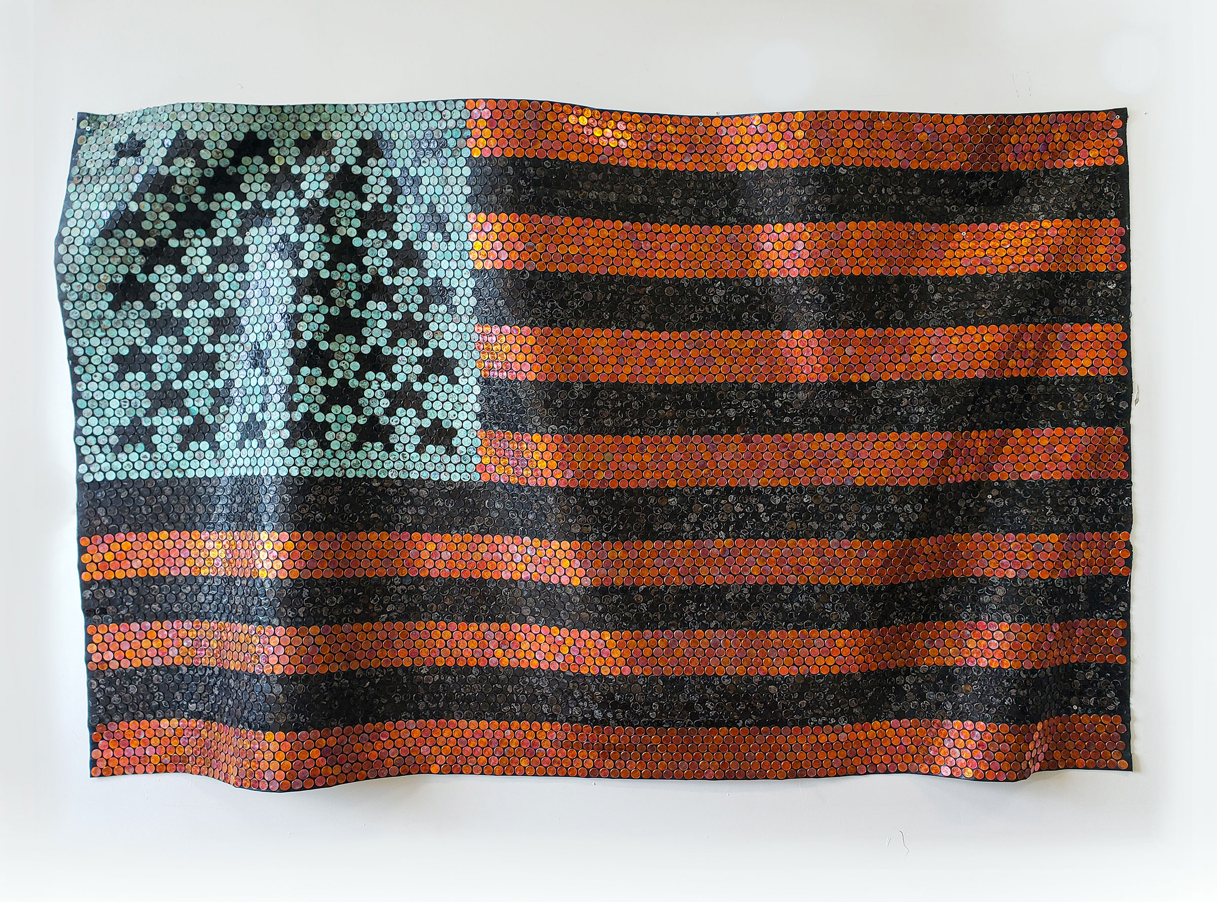 Yaw Owusu, “African American Flag, 1920 - 2020” (2020), US Pennies (dated from 1920-2020) on canvas, 54 x 86 inches (courtesy of the artist)