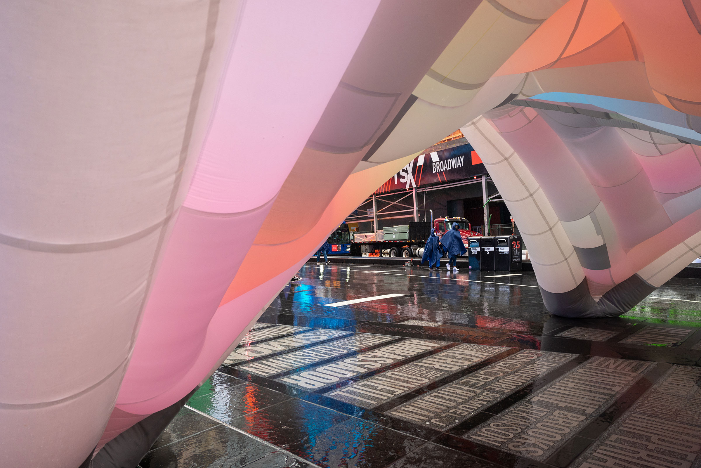 Inside the “Pop Up/Drop Off” Design Pavilion installation in Times Square for NYCxDESIGN