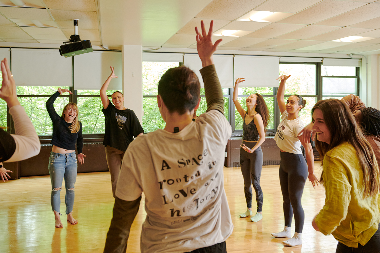 Students in the Dance Therapy class participate in a movement exercise.
