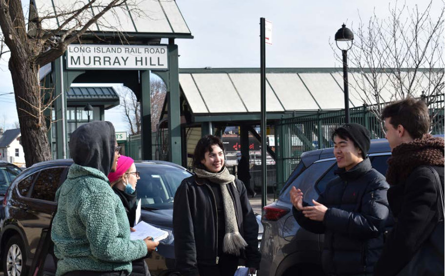 student site visit and interview with community partners, Murray Hill, Queens, 2023