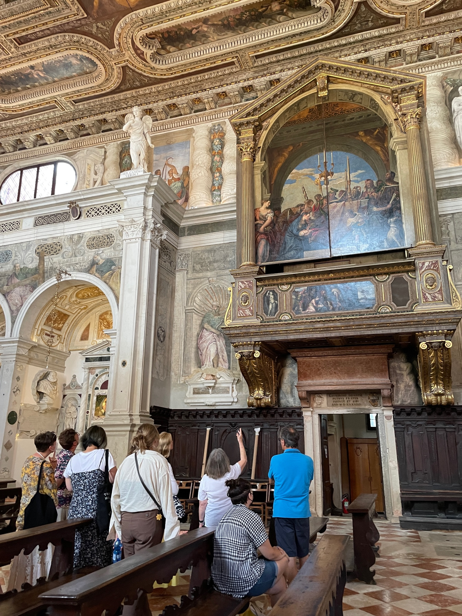 Egidio Arlango, Diana Gisolfi and Materials/Techniques Seminar students at the church of San Sebastiano in Venice