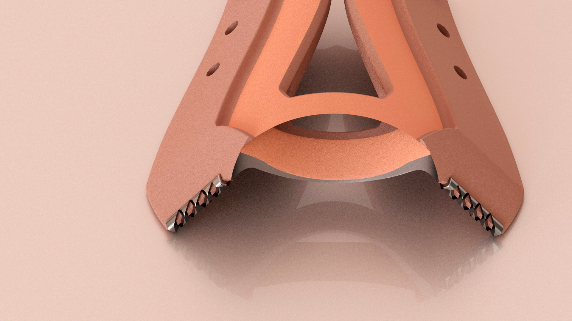close-up image of orange attachment, a tent-like structure.