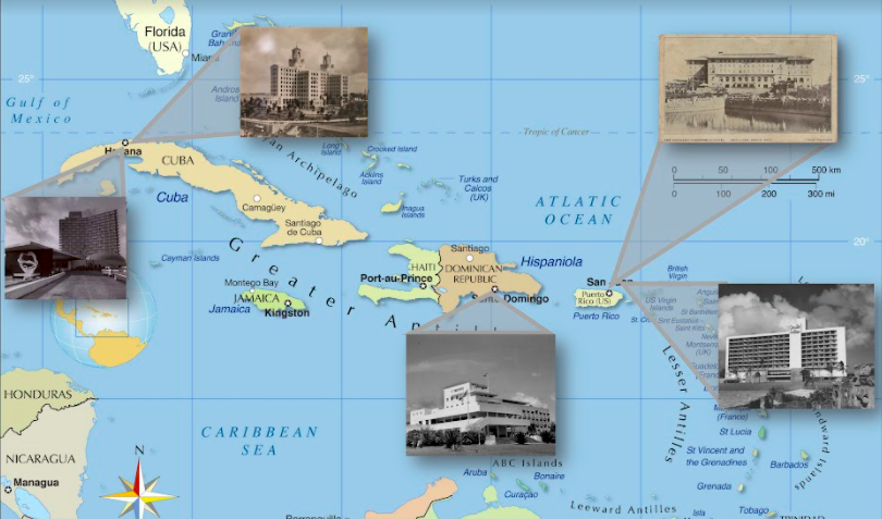 map of the Caribbean locating hotels under study