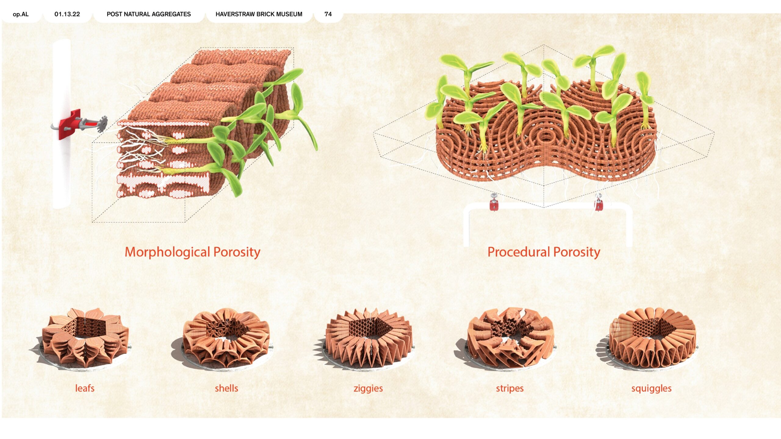 schematics of bricks that could house various levels of plant growth.