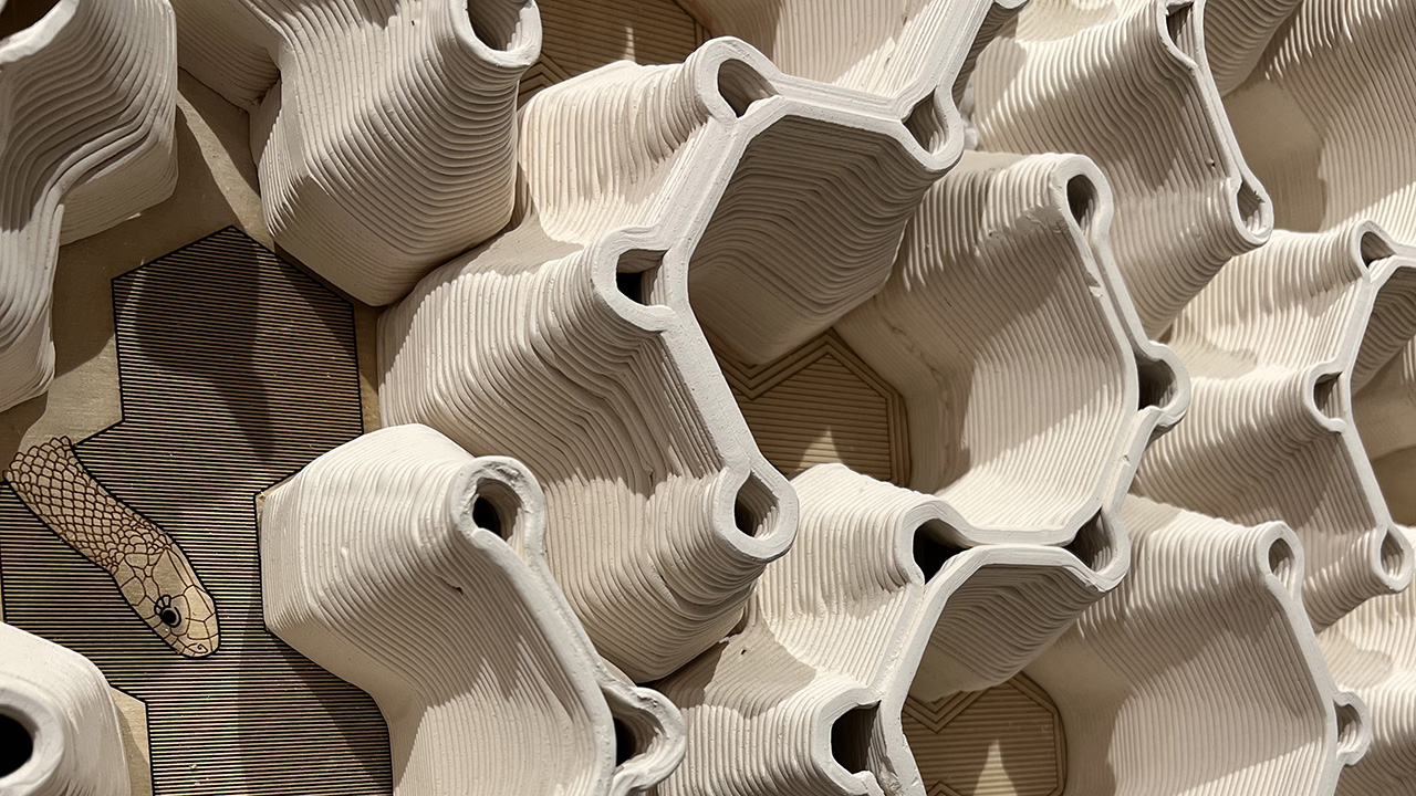 An above view of dome-like bricks with cavities