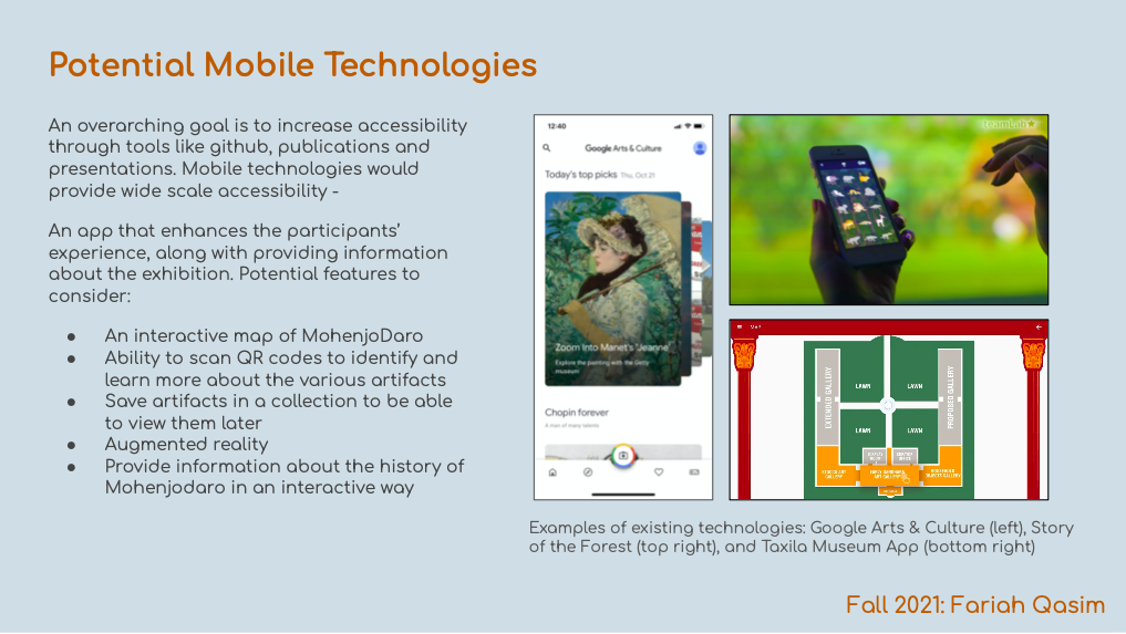 slide title reads Potential Mobile Technologies and shows examples of mobile applications like Google Arts & Culture. Text says, 