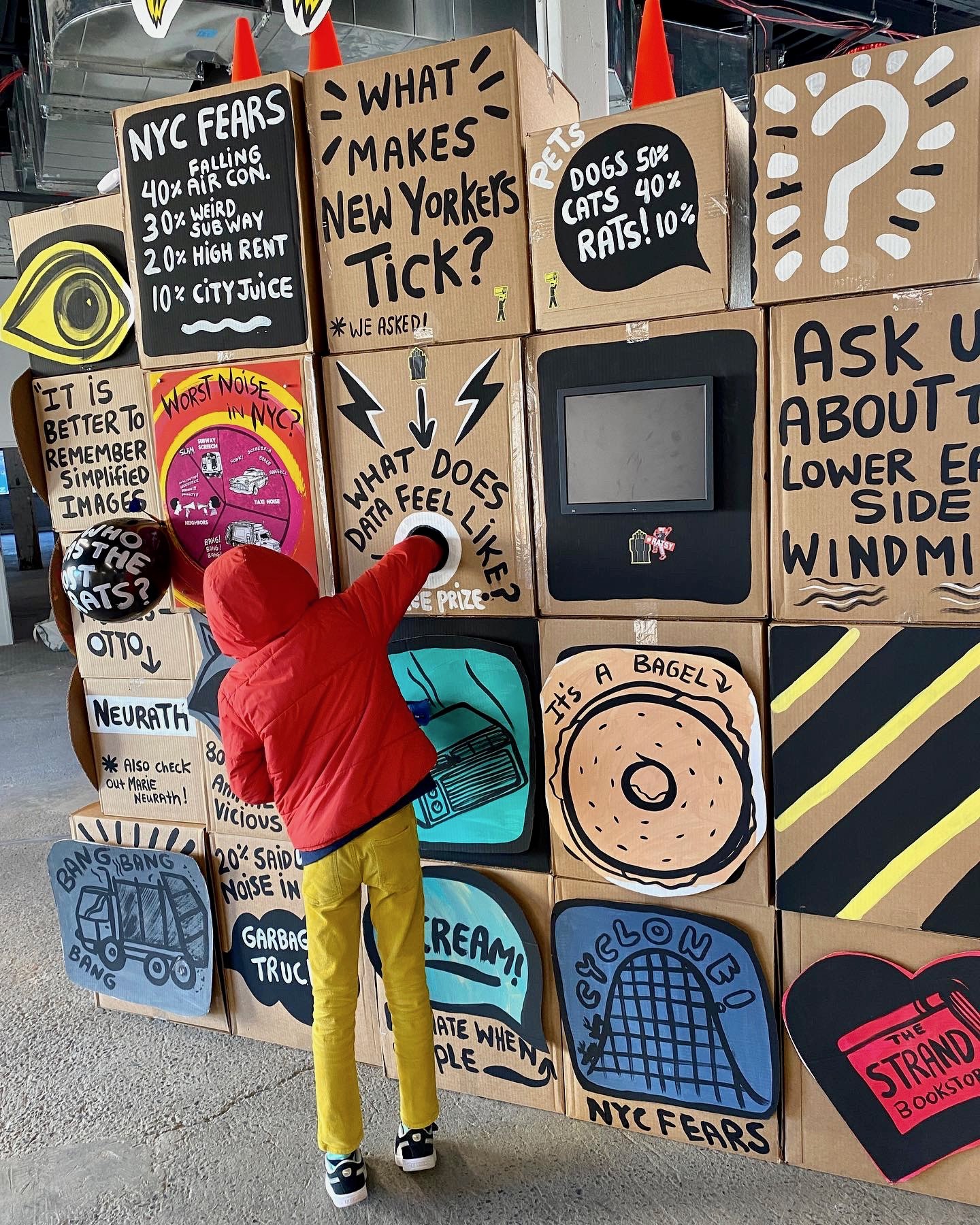 a child sticks their hand into the interactive exhibit of "New York Alive!"