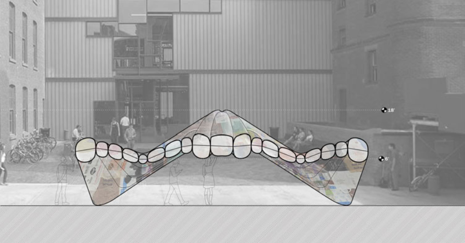 front-view elevation rendering of the inflated structure