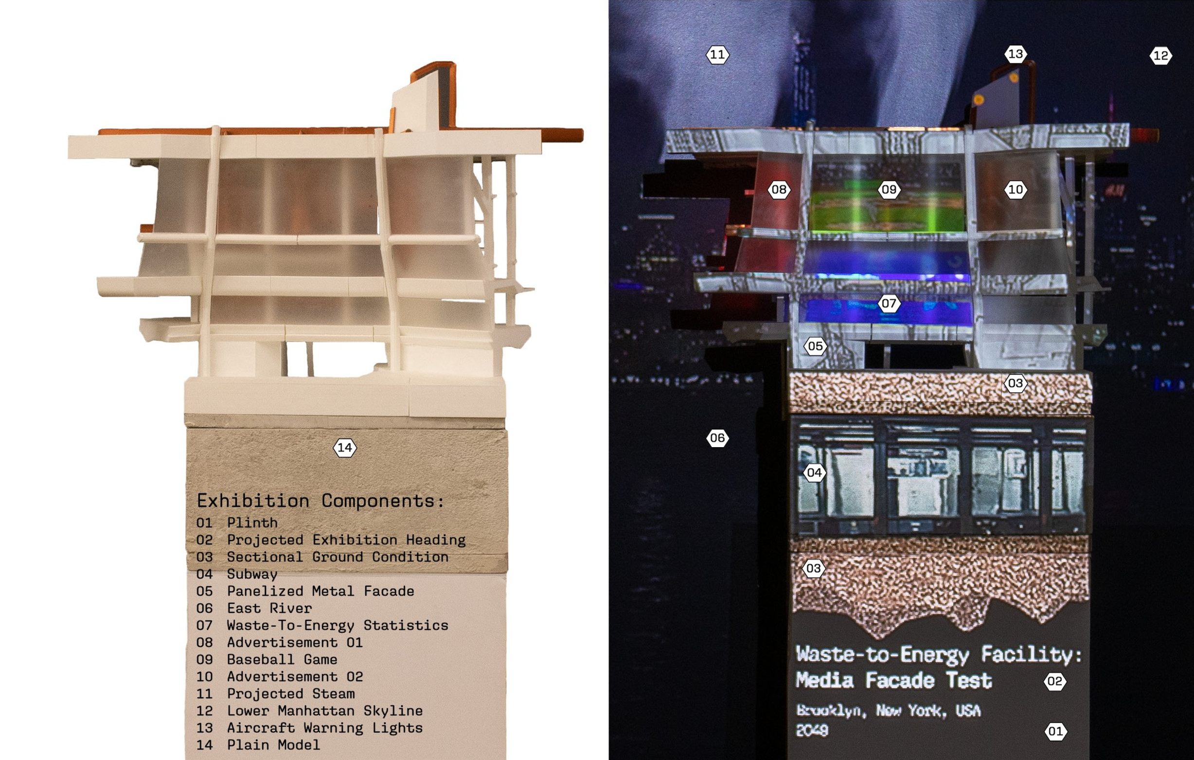 wo images side-by-side that show the blank structure and the projected image overlaid on top