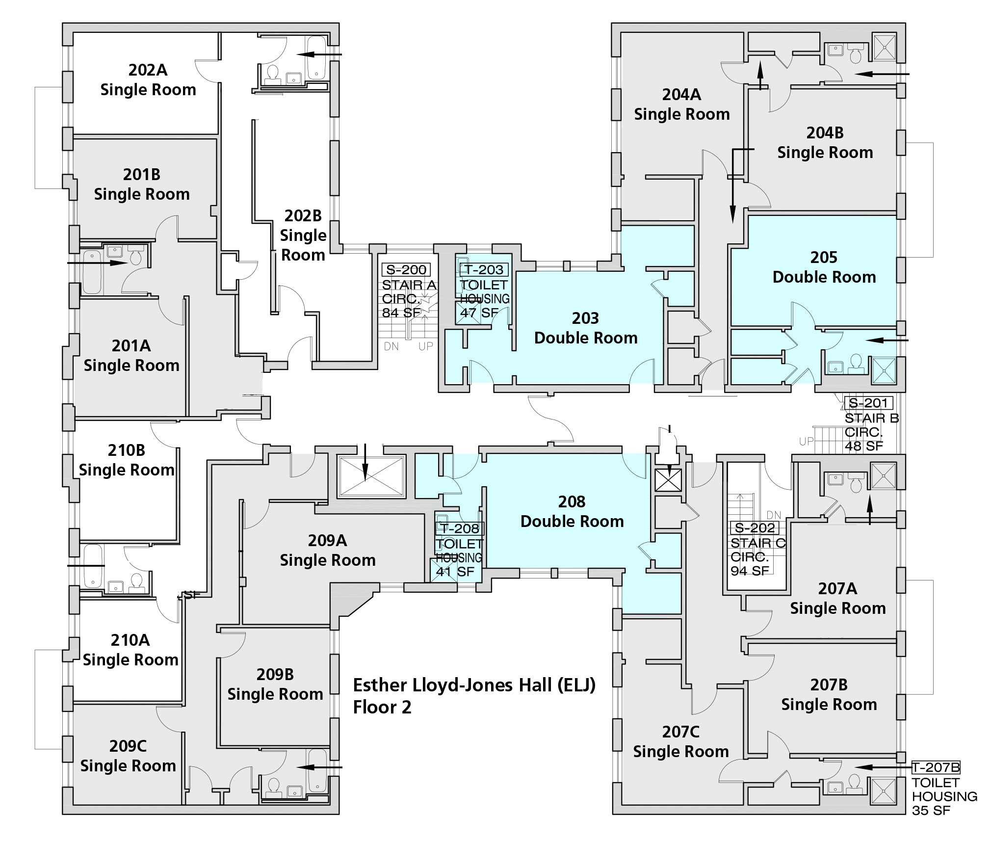Esther Lloyd-Jones Hall's 2nd floor plan.
