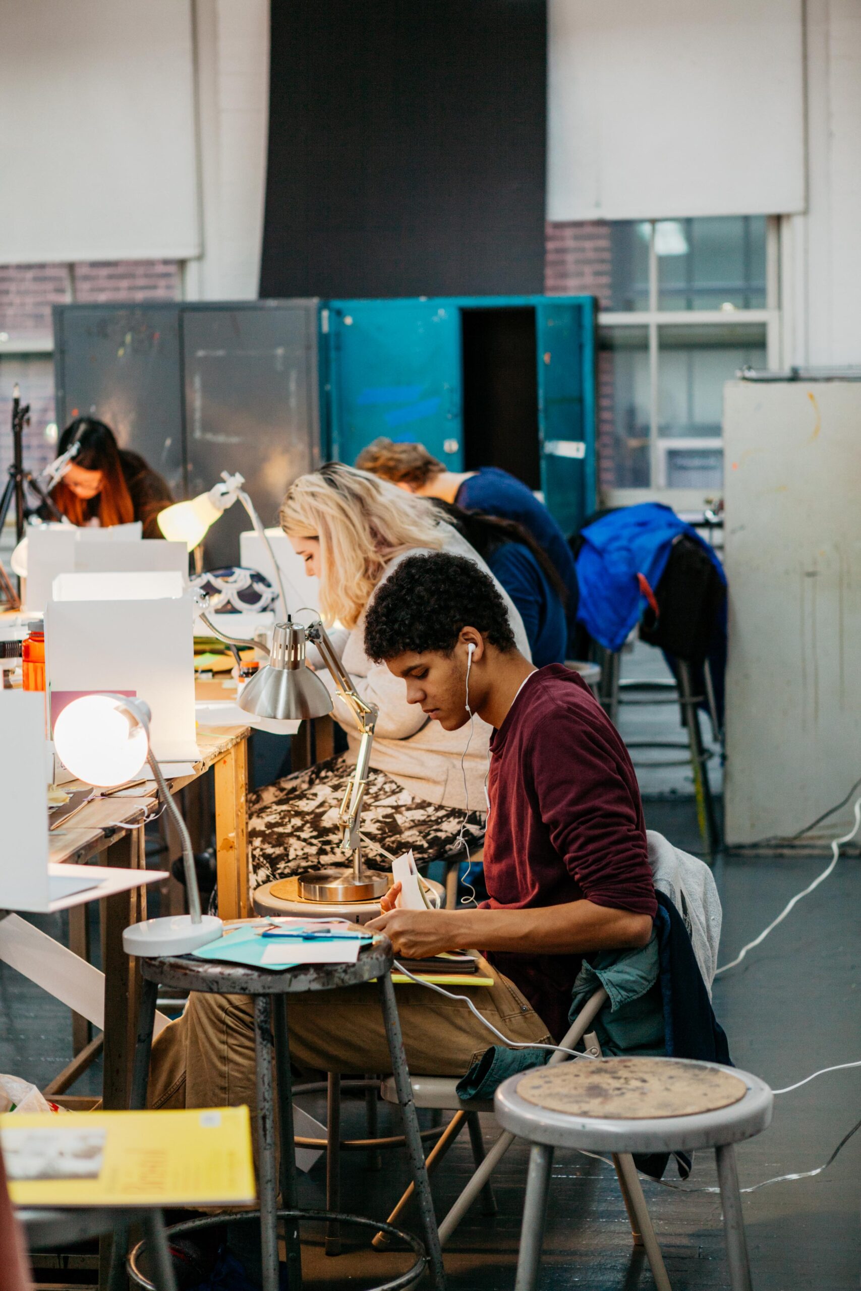 students working at workstation