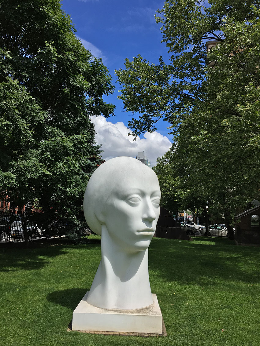 Philip Grausman's Leucantha. Over the past 30 years, Grausman has been working on a series of monumental heads. These works are not portraits in any conventional sense, although they emanate from proportional studies of individuals. Rather, these heads suggest landscapes, an association expressed through a shared sense of scale.