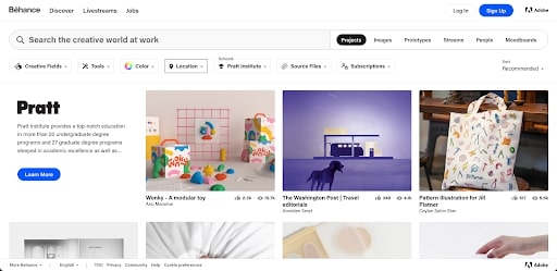 An image of the portfolios.pratt.edu homepage.