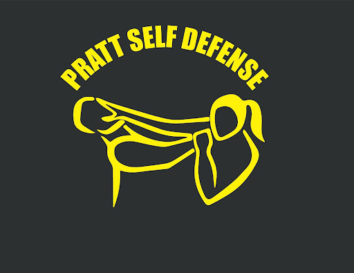 Logo for Pratt Self Defense. A woman's silhouette punches the silhouette in the face.