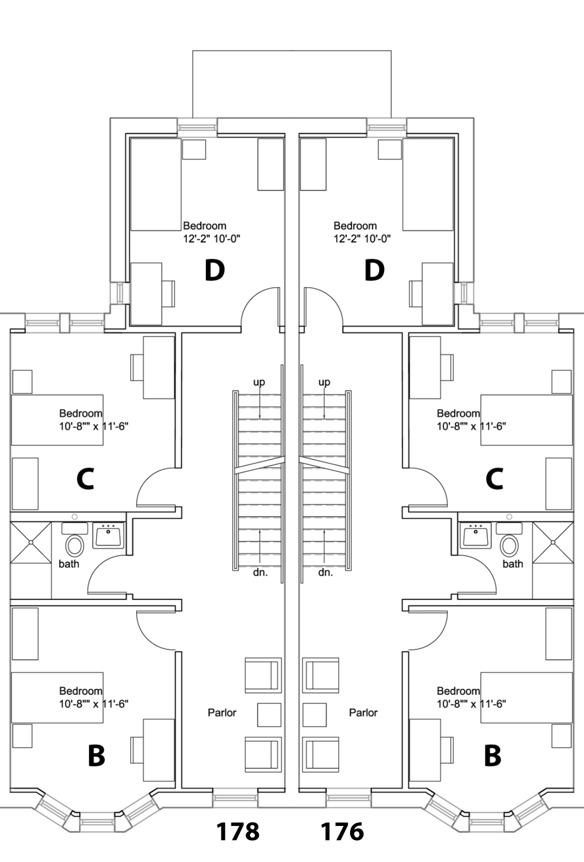 The Townhouses' floorplan 2nd floor.
