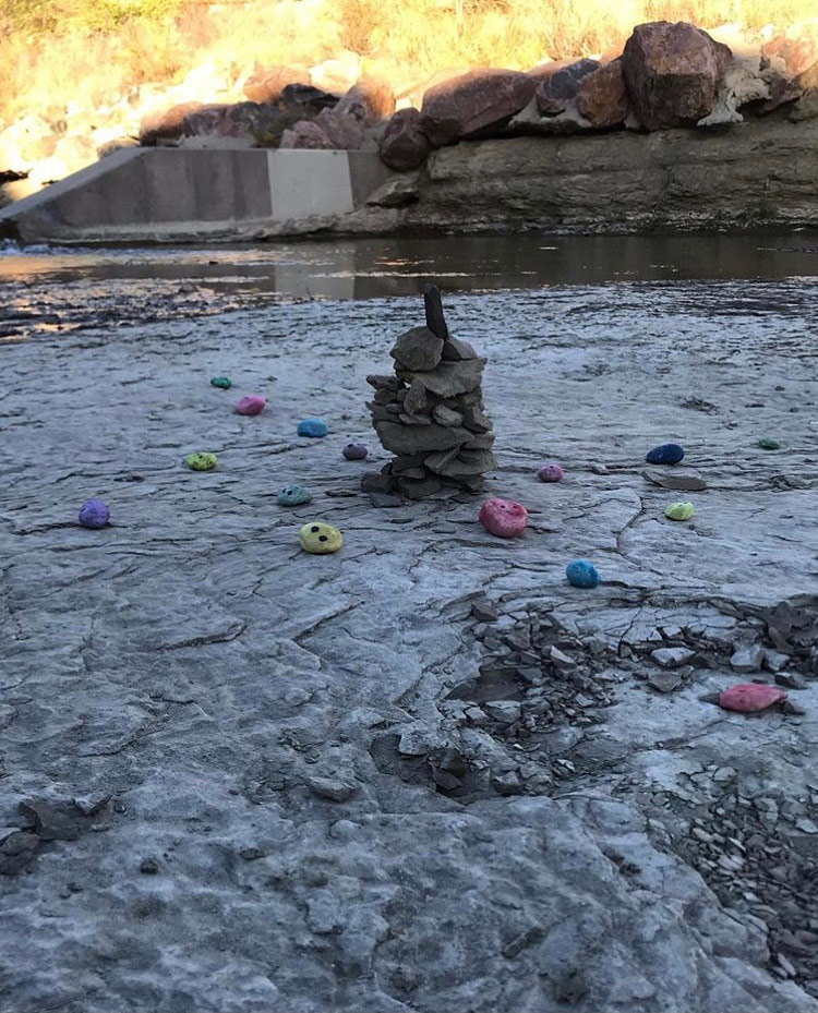 Sculpture of mysterious objects on riverbed