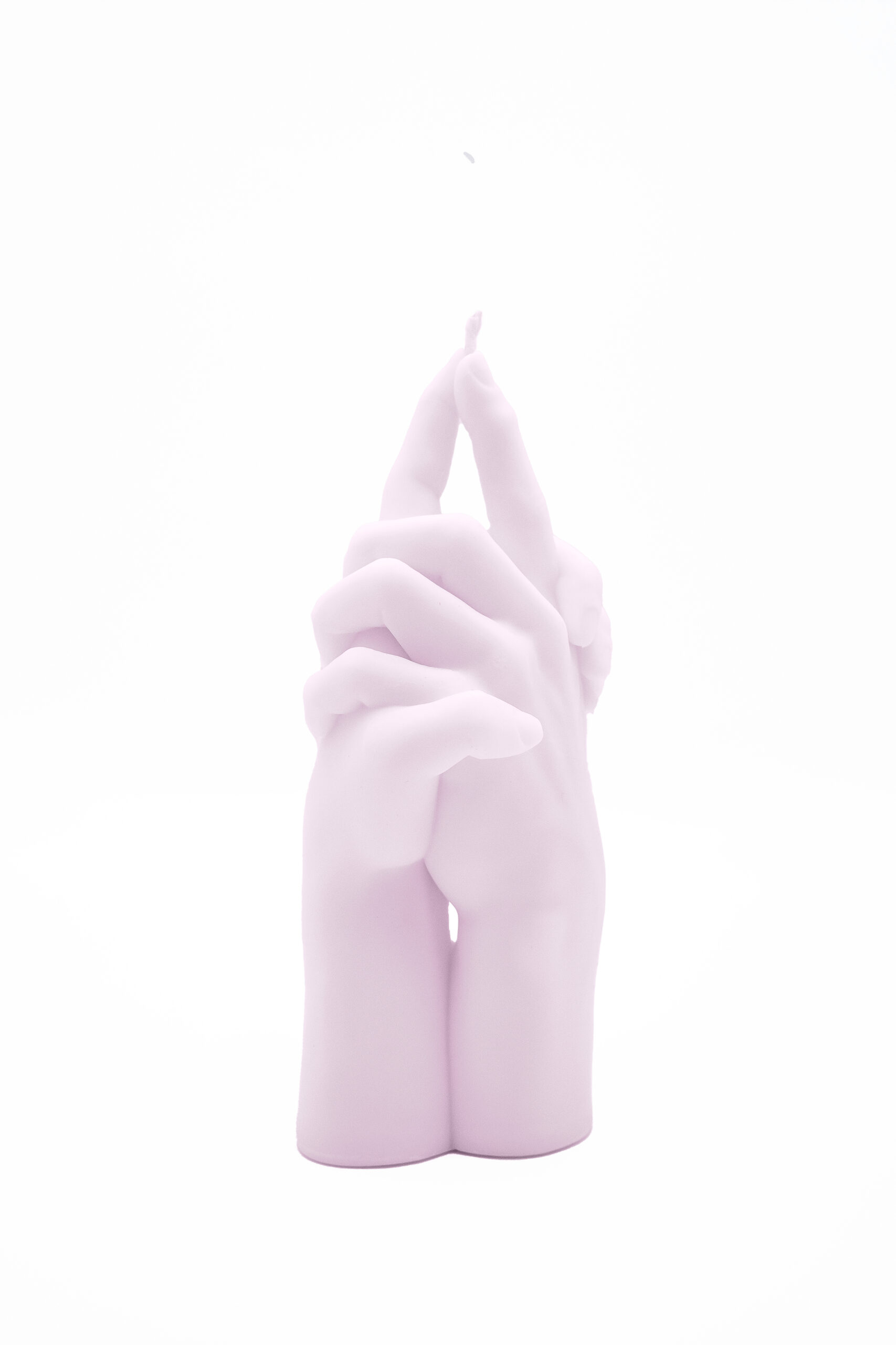 Lavender candle in the shape of two hands clasped together
