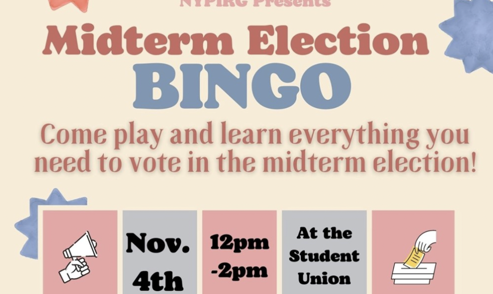 flyer for Midterm Elections Bingo, with boxes including the event information