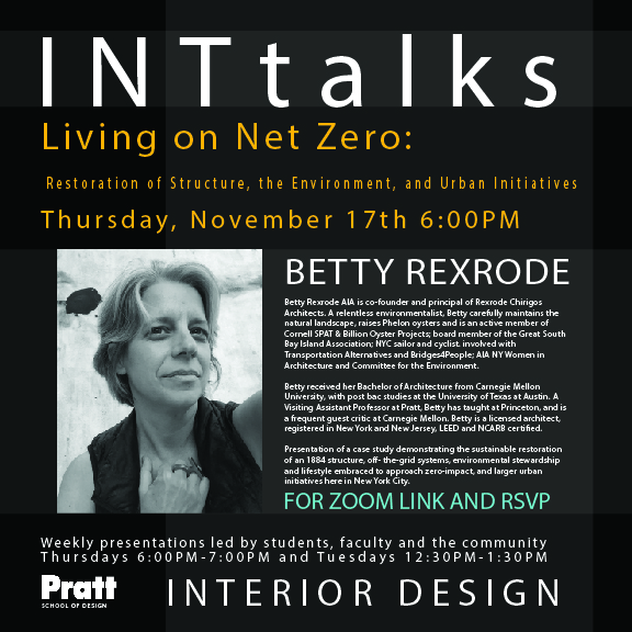Monochromatic black and white flyer for INTtalks with Betty Rexrode